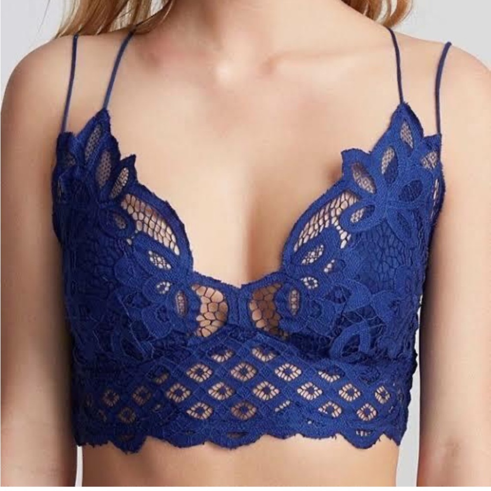 Free People FP One Adella Bralette Cropped Top Embroidered Smocked